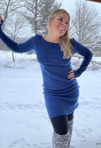 Anne - Robe droite à manches longues et à encolure bateau