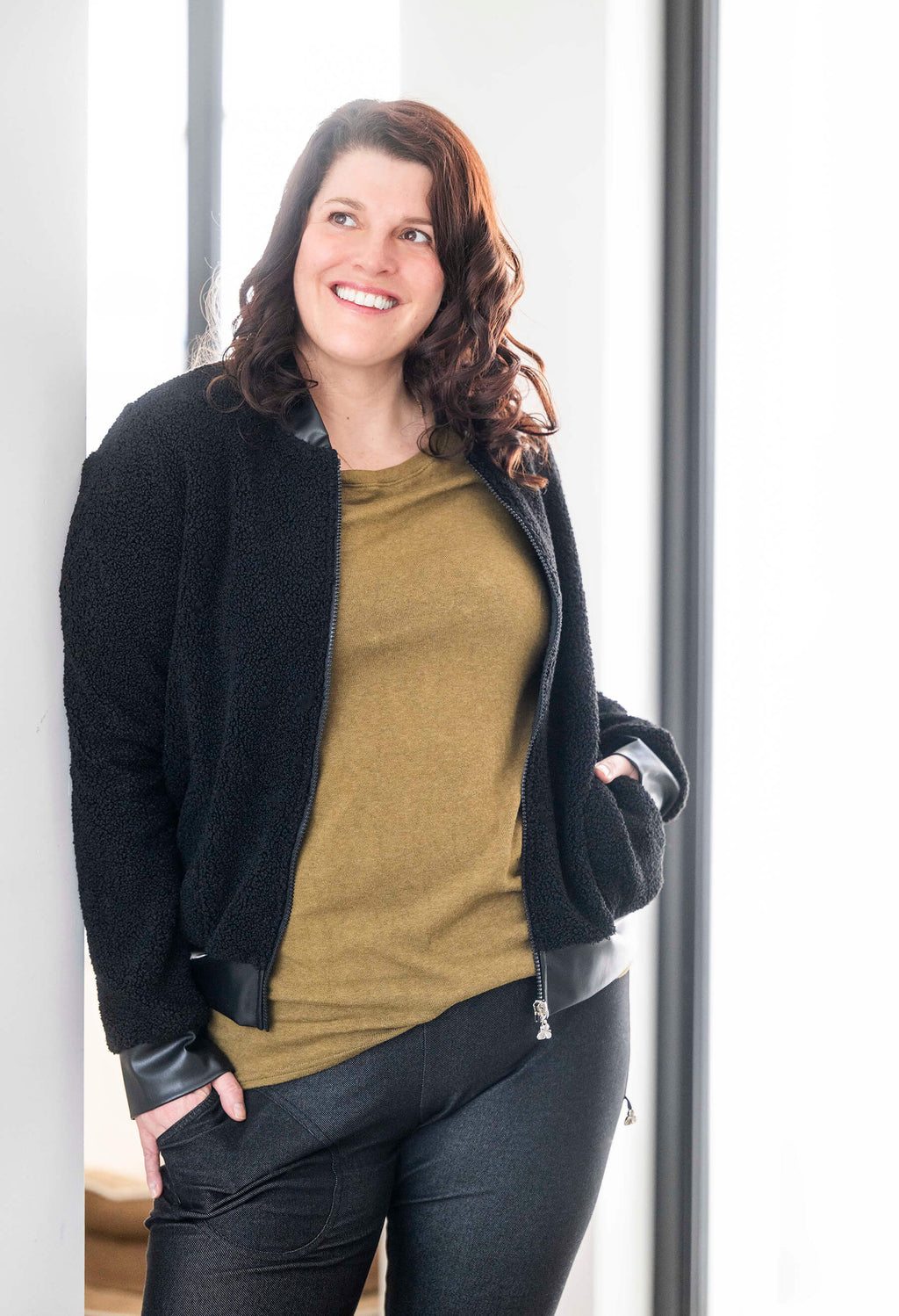 Alba - Sherpa bomber jacket with vegan leather accents