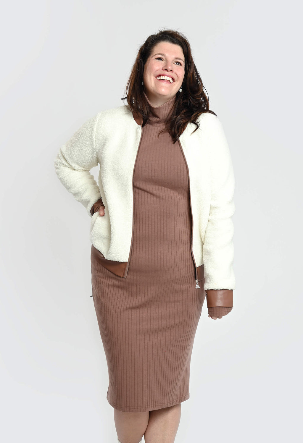 Alba - Sherpa bomber jacket with vegan leather accents