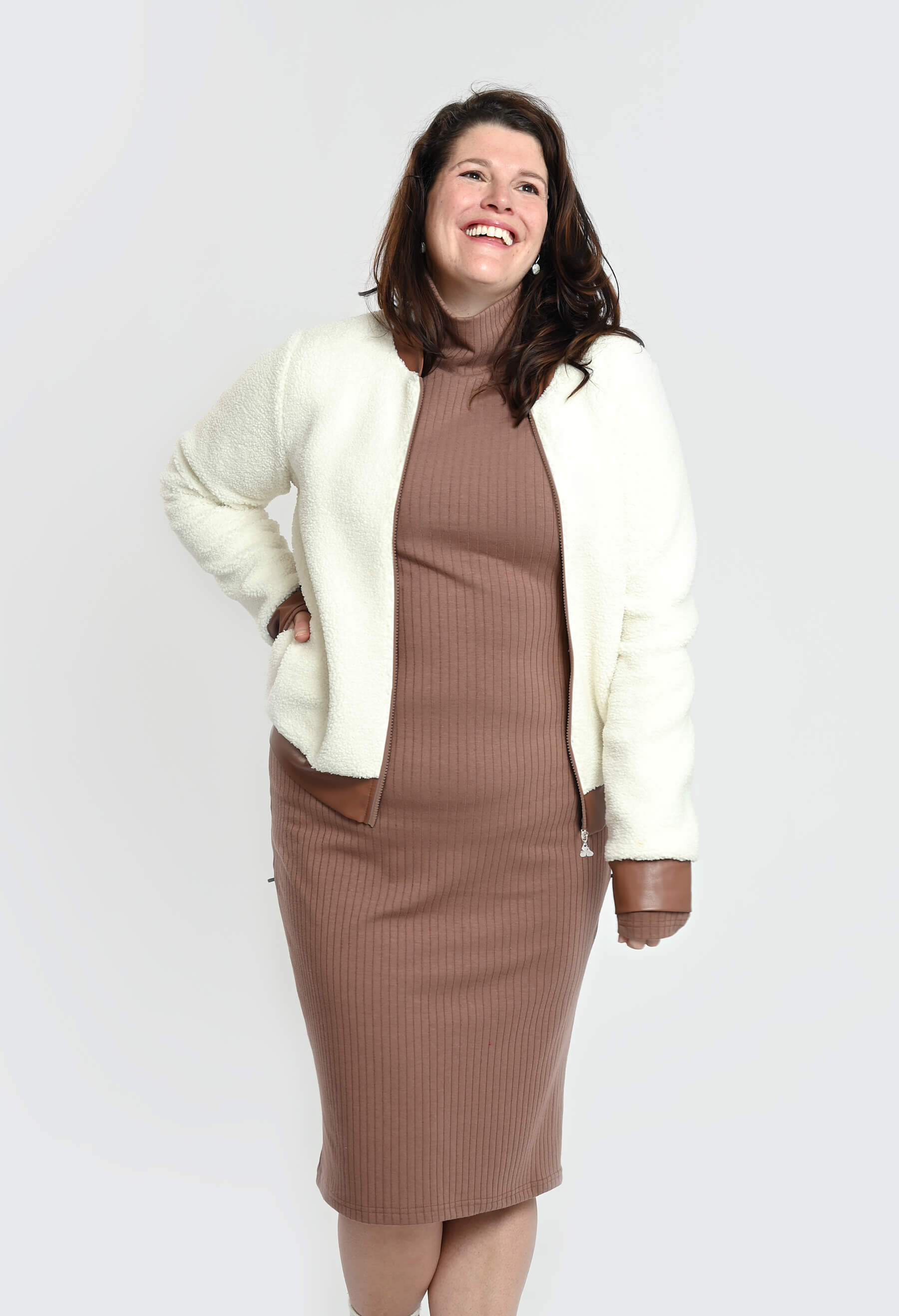 Alba - Sherpa bomber jacket with vegan leather accents