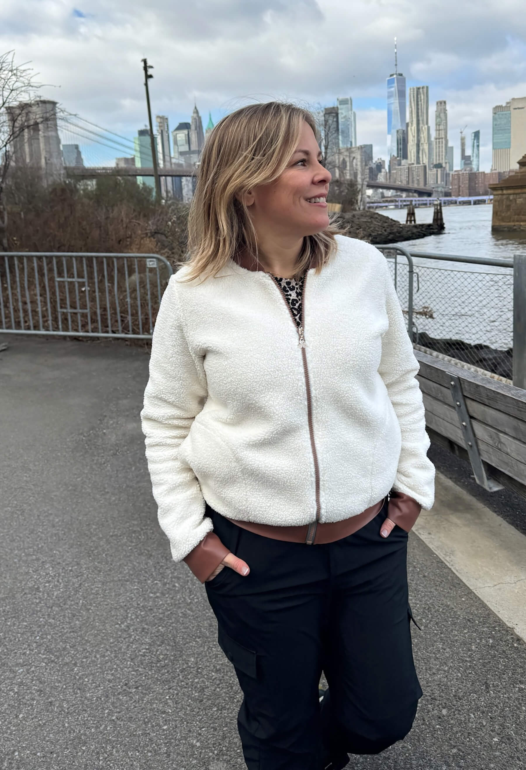 Alba - Sherpa bomber jacket with vegan leather accents