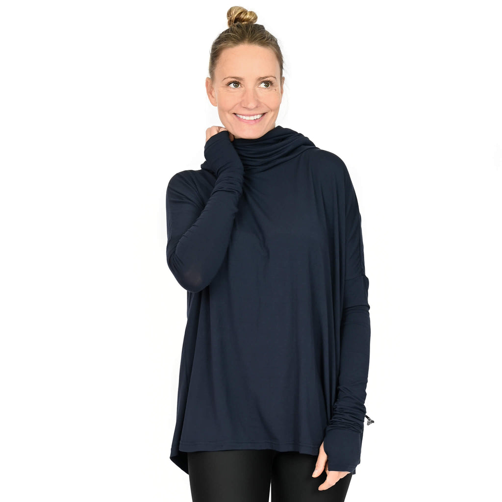 Convertible bamboo hooded cape - Black and Navy