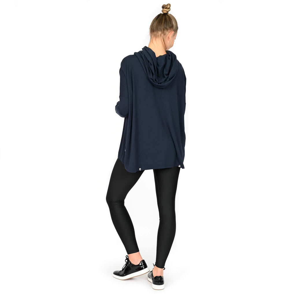 Convertible bamboo hooded cape - Black and Navy