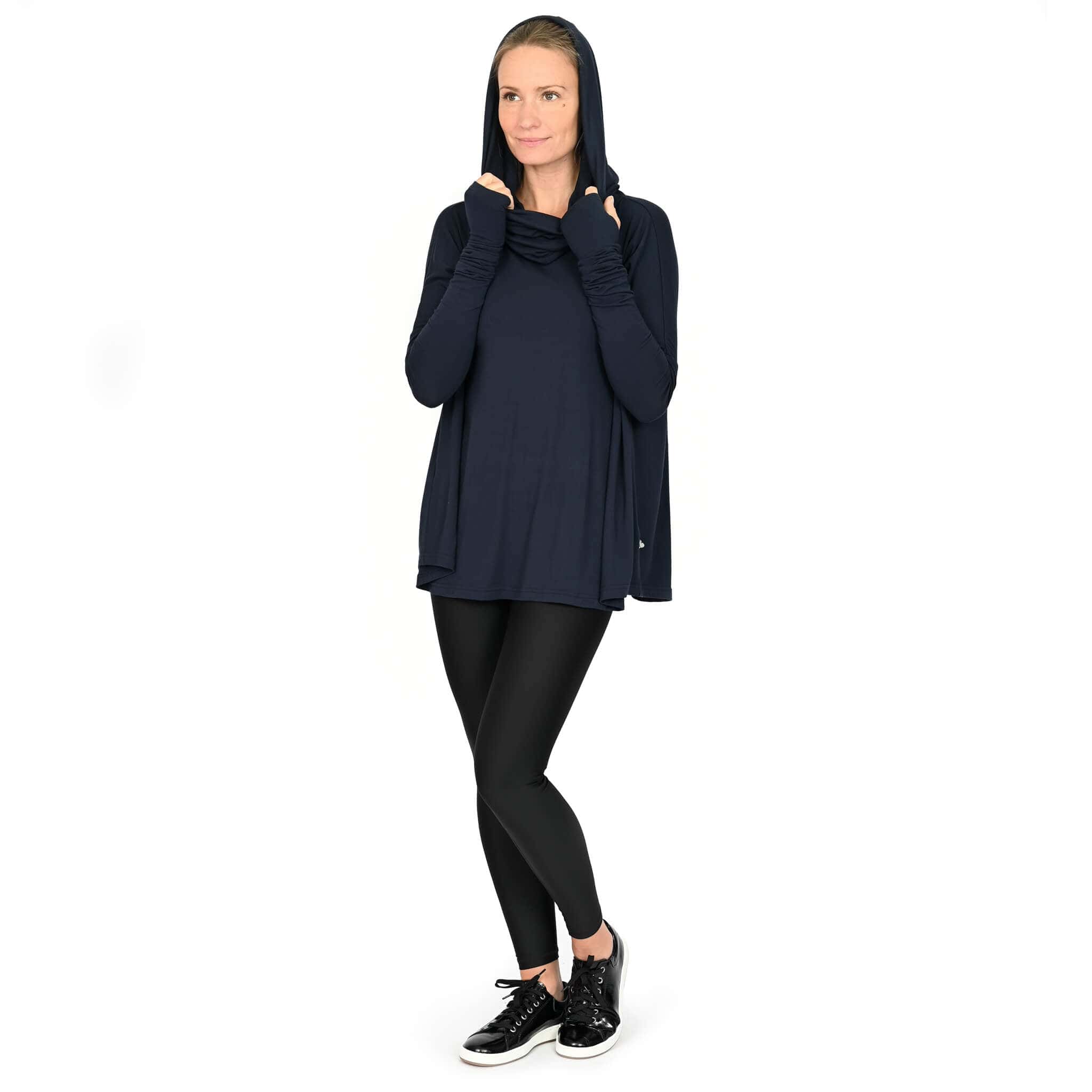 KSL Chandail Cape à capuche transformable en bambou - Noir et Marine