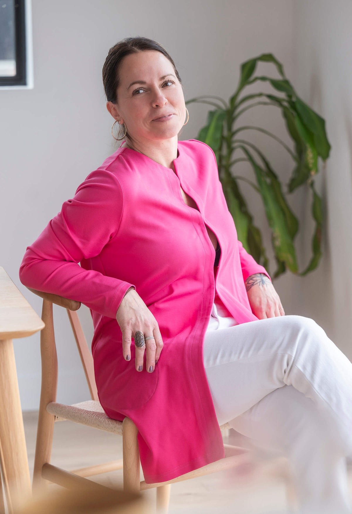 KSL Veste Rose / XS Juliette - Veston long à manches longues en Ponte de Roma léger