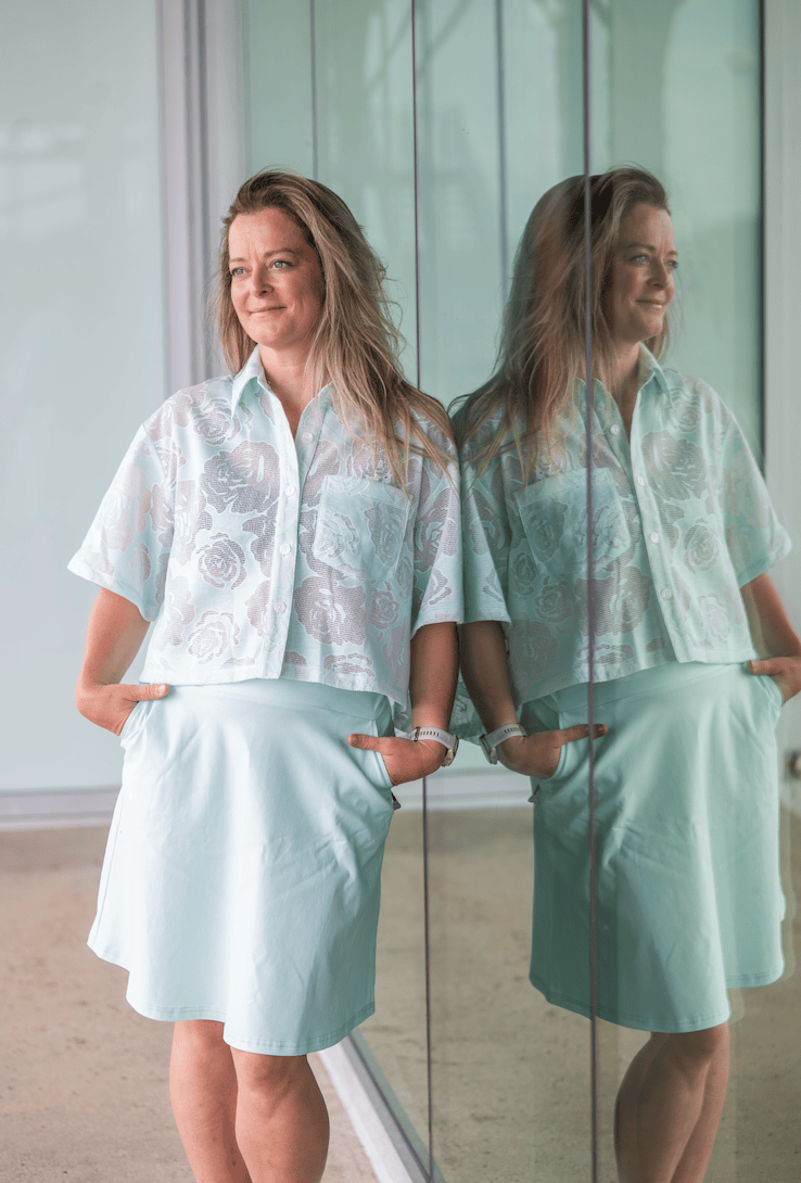 KSL2 Chandail Turquoise / S Roselyne - Blouse fleurie translucide
