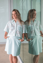 KSL2 Chandail Turquoise / S Roselyne - Blouse fleurie translucide