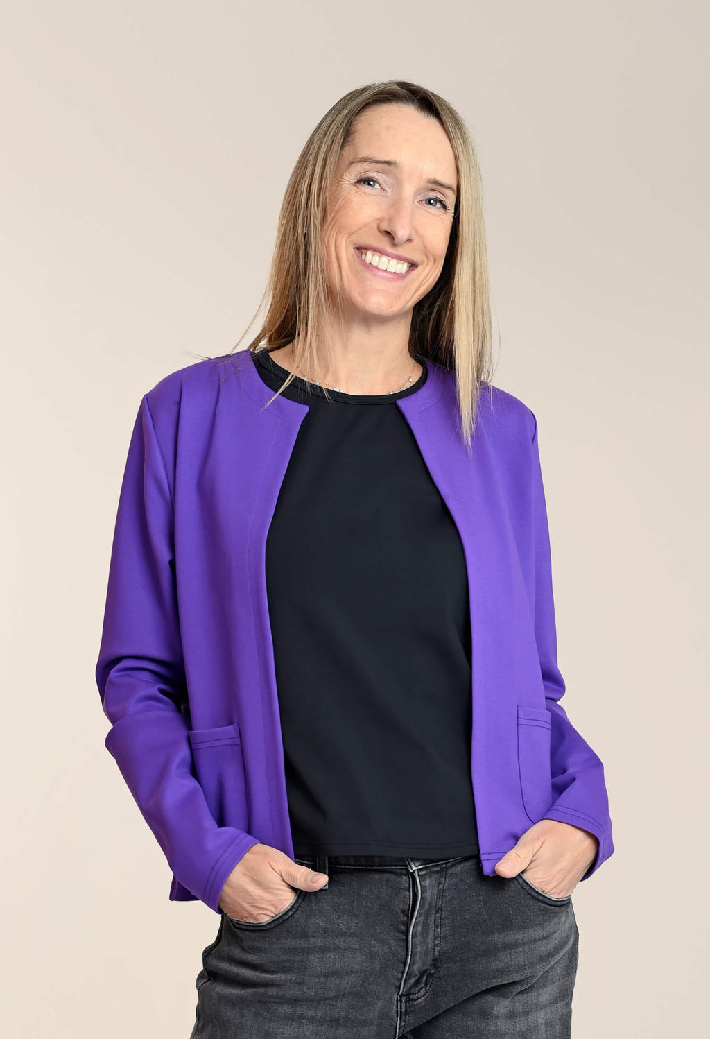 KSL2 Veste Mauve / XS Julia - Veste courte et structurée en Ponte de Roma avec poches latérales